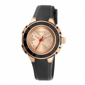 Tous Two Tone Steel Xtous Lady With Silikon Riemen Uhren Schwarz Rosa Gold | Österreich-EZDXNO469