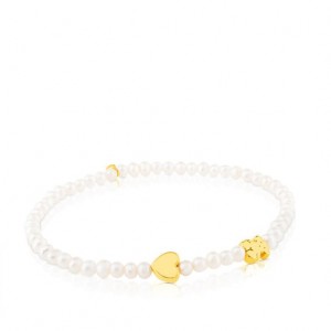 Tous Xxs With Pearls Bear Heart Motifs Sweet Dolls Armband Weiß Gold | Österreich-PNRXAL708