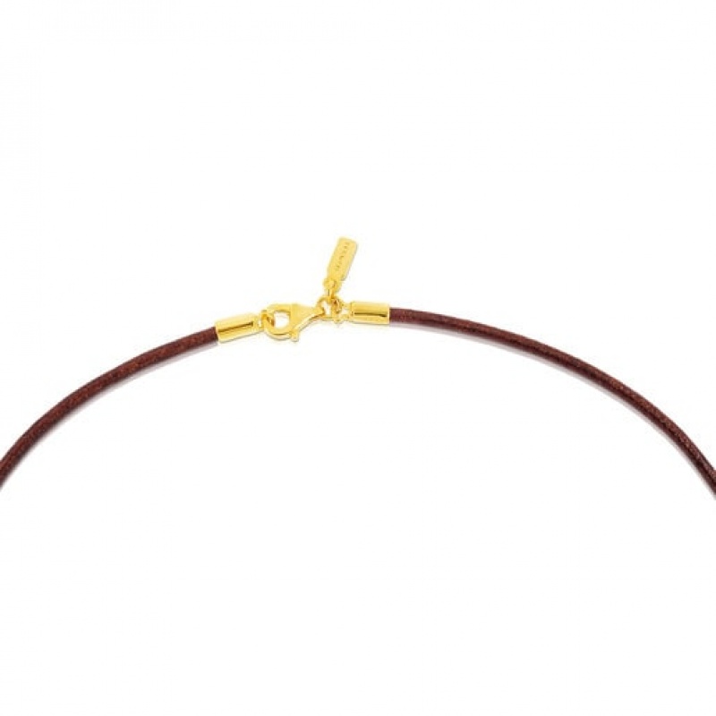 Tous 40 cm Brown 2 mm Leder Choker With Clasp Kettenriemen Dunkelrot | Österreich-SKUOEV075