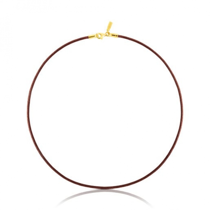 Tous 40 cm Brown 2 mm Leder Choker With Clasp Kettenriemen Dunkelrot | Österreich-SKUOEV075