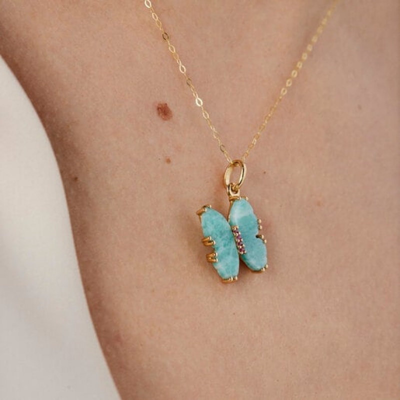 Tous Amazonite Ruby Vita Butterfly Anhänger Gold Hellblau | Österreich-DTPKCO714