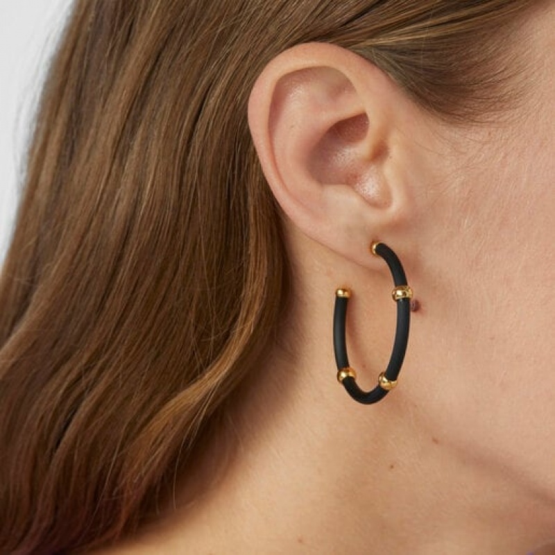 Tous And St Tropez Caucho Hoop Ohrringe Schwarz Gold | Österreich-VXWFMQ973