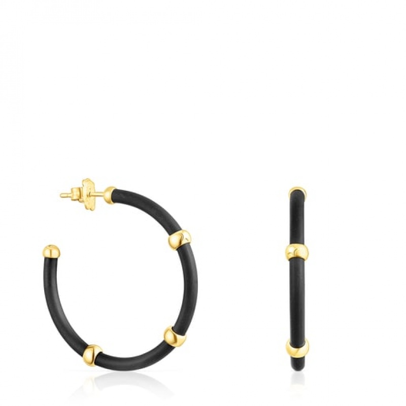 Tous And St Tropez Caucho Hoop Ohrringe Schwarz Gold | Österreich-VXWFMQ973