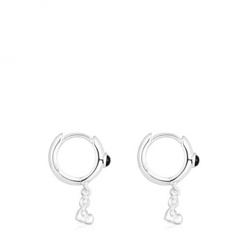 Tous Bold Bear Hoop With Onyx Charm Ohrringe Silber | Österreich-OUVICY356