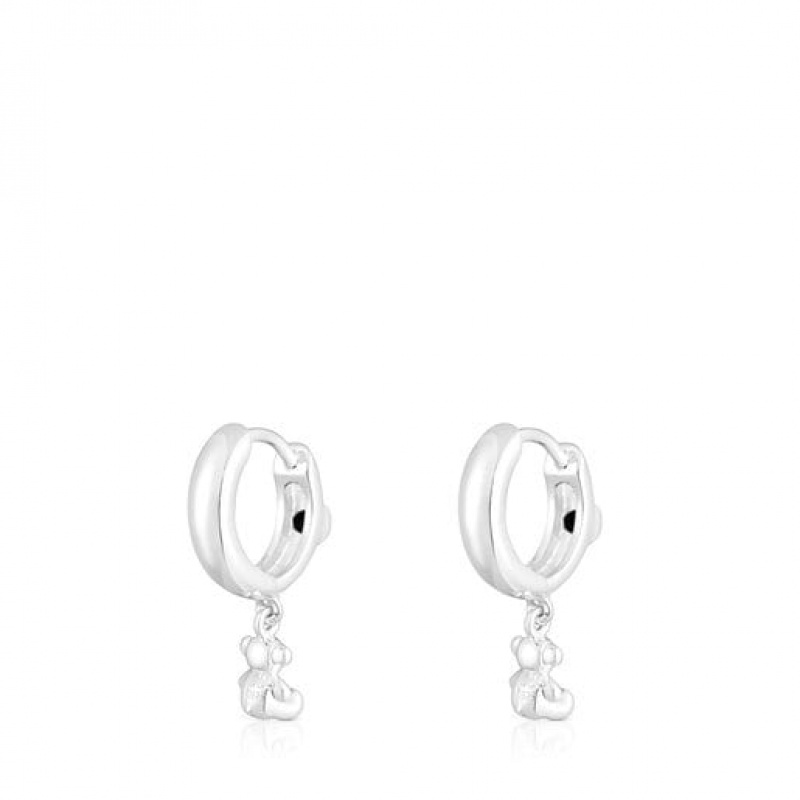 Tous Bold Bear Hoop With Onyx Charm Ohrringe Silber | Österreich-OUVICY356