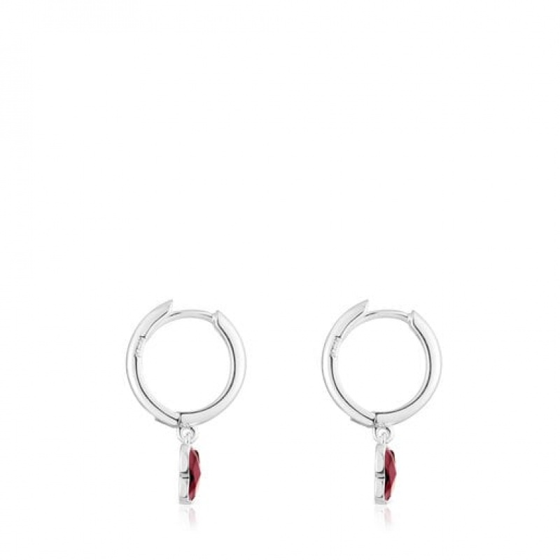 Tous Bold Motif Hoop With A Rhodolite Butterfly Ohrringe Silber | Österreich-DPAHKB764