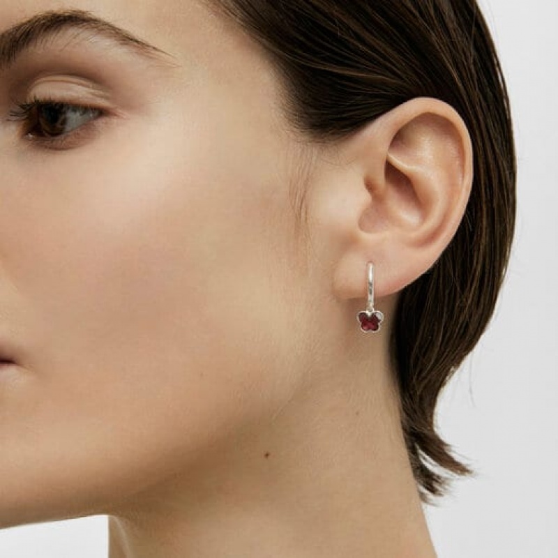 Tous Bold Motif Hoop With A Rhodolite Butterfly Ohrringe Silber | Österreich-DPAHKB764