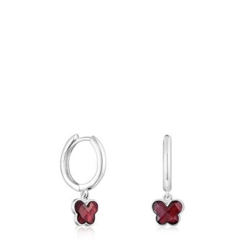 Tous Bold Motif Hoop With A Rhodolite Butterfly Ohrringe Silber | Österreich-DPAHKB764
