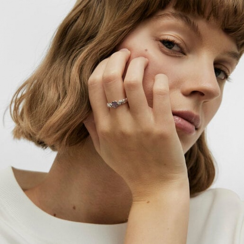 Tous Bold Motif With An Amethyst Flower Ring Silber | Österreich-HRVNCI729