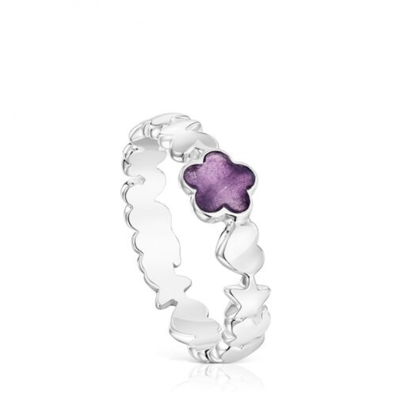 Tous Bold Motif With An Amethyst Flower Ring Silber | Österreich-HRVNCI729