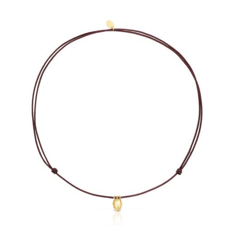 Tous Brown Cord Teardrop Balloon Halskette Gold | Österreich-FWNSEU348