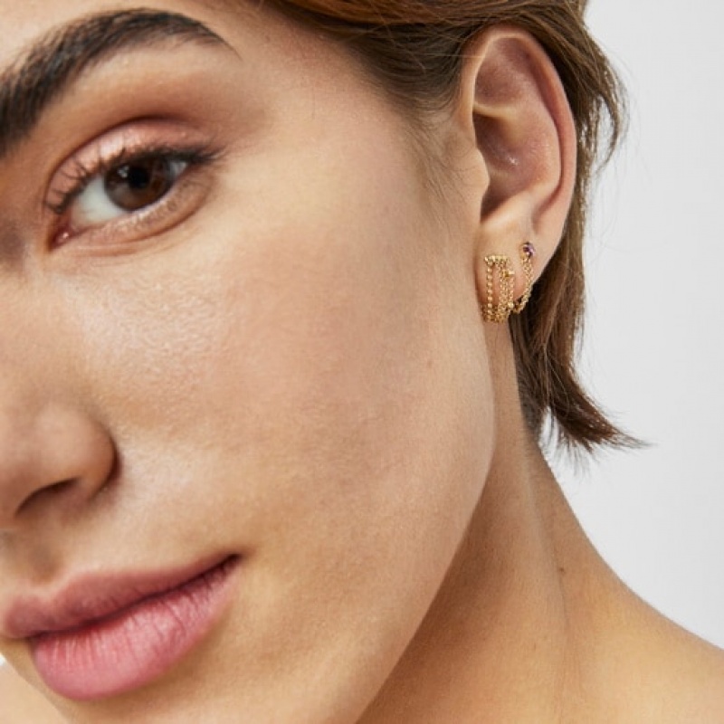 Tous Cool Joy 1/2 Earring With Double Rhodolite Kettenriemen Gold | Österreich-PLYRHB283
