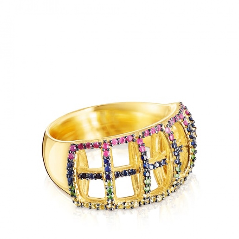 Tous Costura With Gemstones Ring Gold | Österreich-OQMNLR619