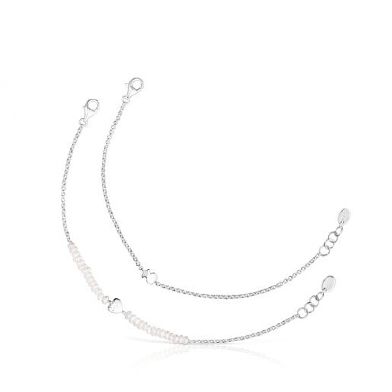 Tous Cultured Pearls Mini Icons Heart Bear Set Armband Silber | Österreich-CKUAWV643