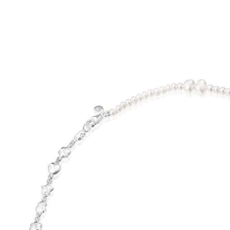 Tous Cultured Pearls Mini Icons With Charms Halskette Silber | Österreich-CIETGU824