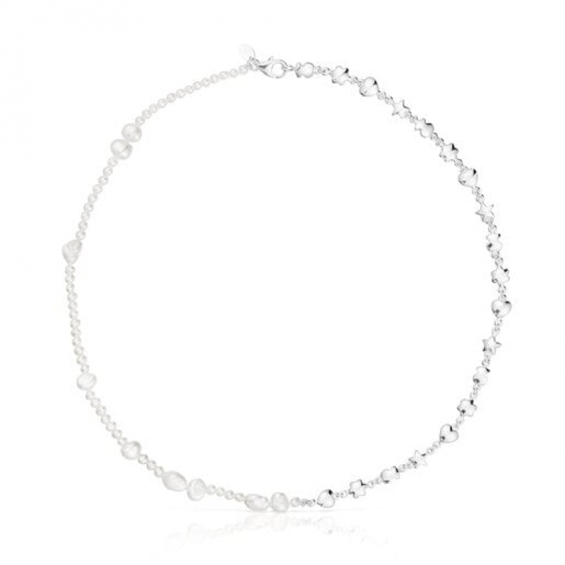 Tous Cultured Pearls Mini Icons With Charms Halskette Silber | Österreich-CIETGU824