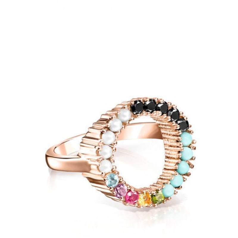Tous Disc With Gemstones Gerade Ring Rosa Gold | Österreich-BJORAV976