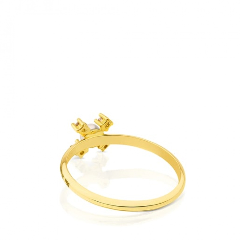 Tous Eklat Four Diamonds Pearl Ring Gold | Österreich-NKQDYR320