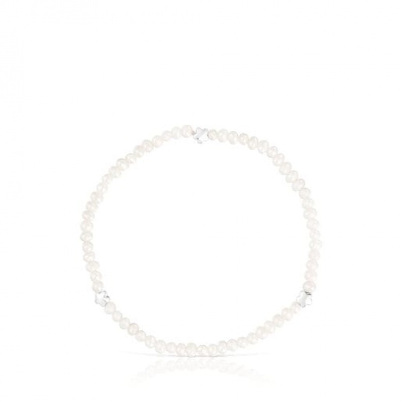 Tous Elastic Bold Motif With Cultured Pearls Flower Motifs Armband Weiß | Österreich-WMJBEC186