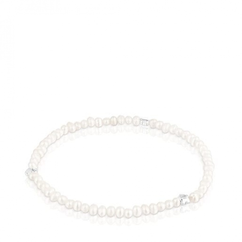Tous Elastic Bold Motif With Cultured Pearls Flower Motifs Armband Weiß | Österreich-WMJBEC186