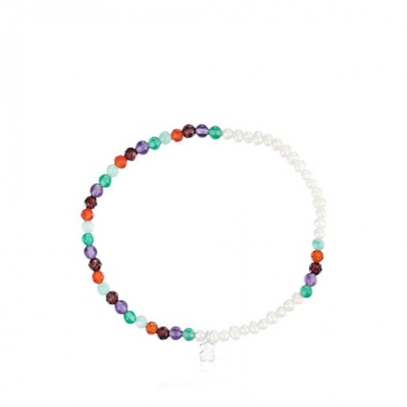 Tous Elastic Bold Motif With Gemstones Cultured Pearls Armband Weiß Mehrfarbig | Österreich-IKNBUD573