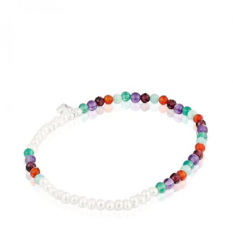 Tous Elastic Bold Motif With Gemstones Cultured Pearls Armband Weiß Mehrfarbig | Österreich-IKNBUD573