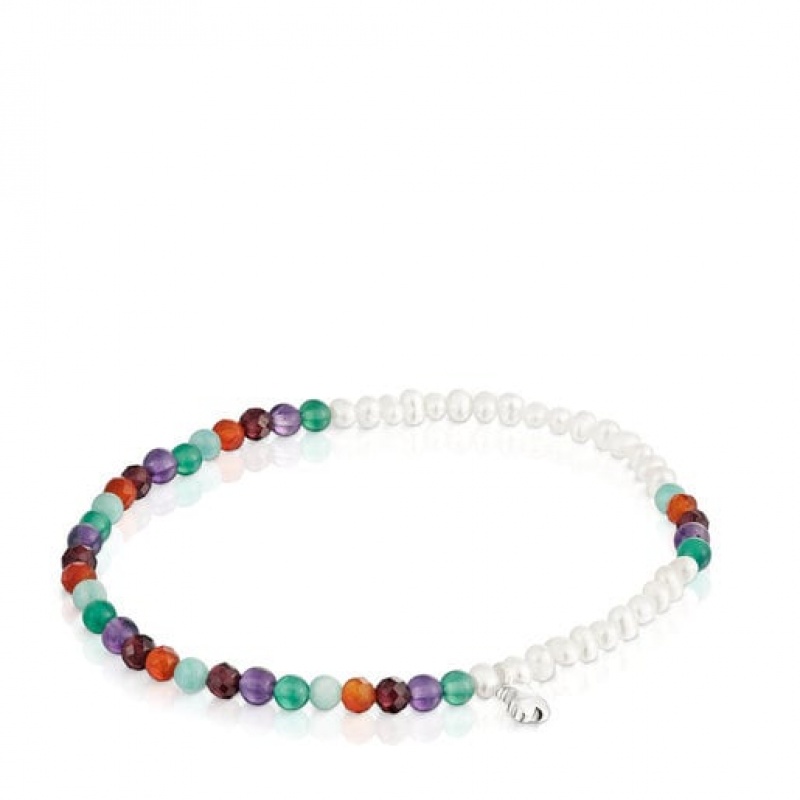 Tous Elastic Bold Motif With Gemstones Cultured Pearls Armband Weiß Mehrfarbig | Österreich-IKNBUD573
