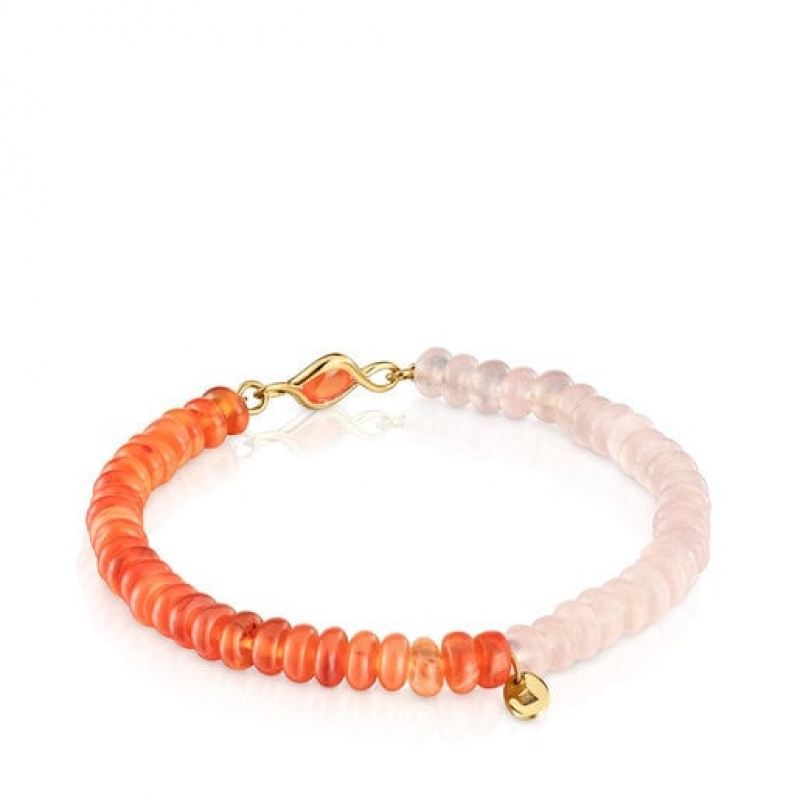 Tous Elastic With Carnelian Gemstones Alma Motif Armband Beige Orange | Österreich-QVONSG248