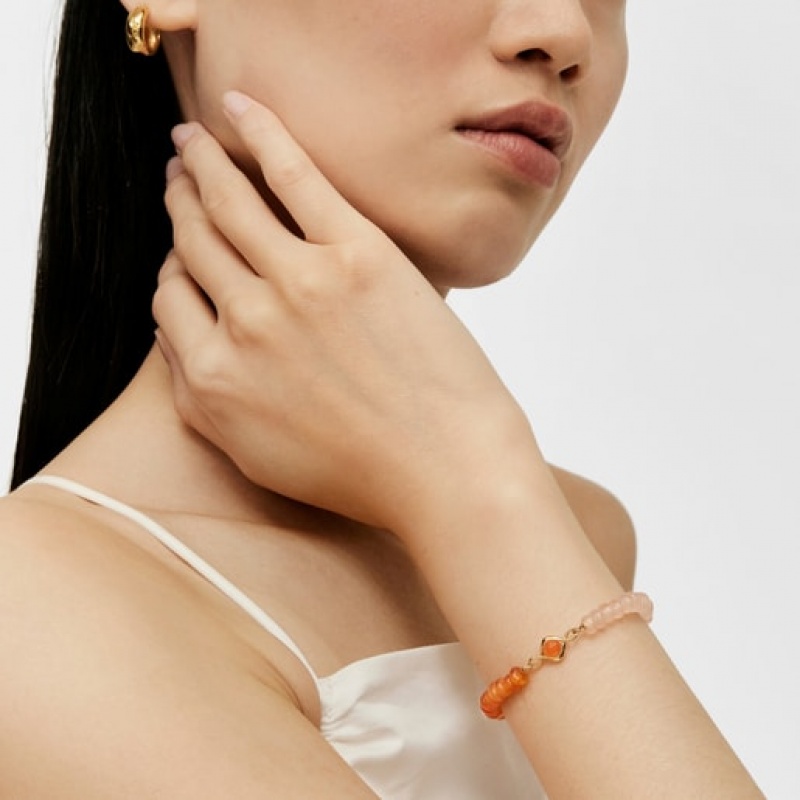 Tous Elastic With Carnelian Gemstones Alma Motif Armband Beige Orange | Österreich-QVONSG248