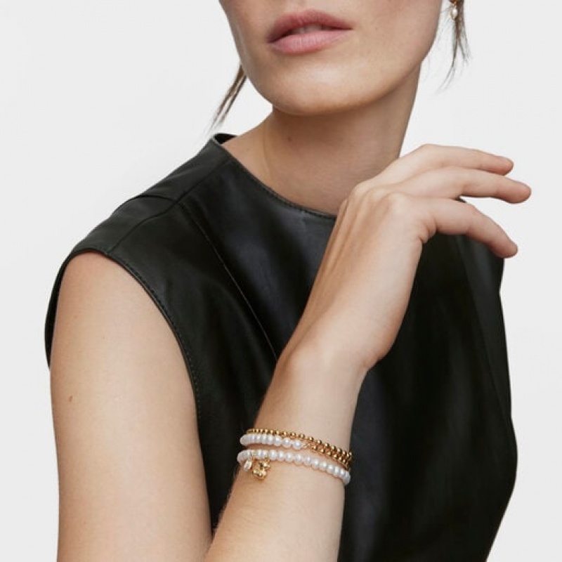 Tous Elastic With Cultured Pearl Topaz Bold Bear Armband Weiß | Österreich-PCASWY067