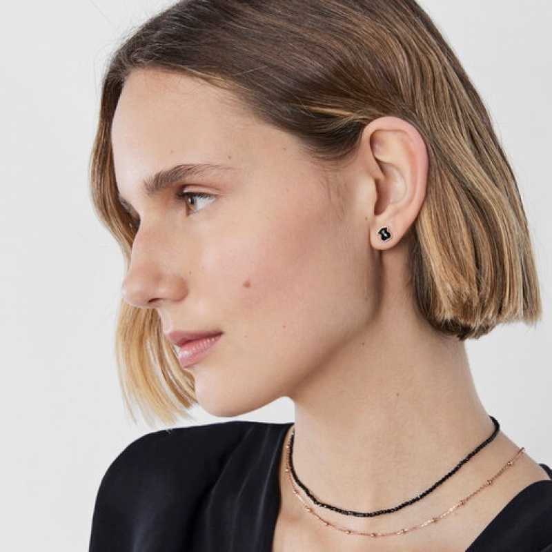 Tous Faceted Onyx Motif Ohrringe Rosa Gold | Österreich-JHIZOD041