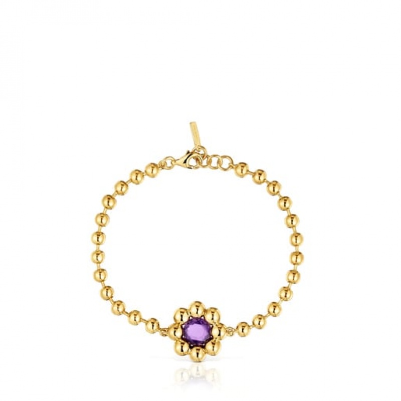 Tous Flower Chain With Amethyst Sugar Party Armband Gold | Österreich-SPICZN192