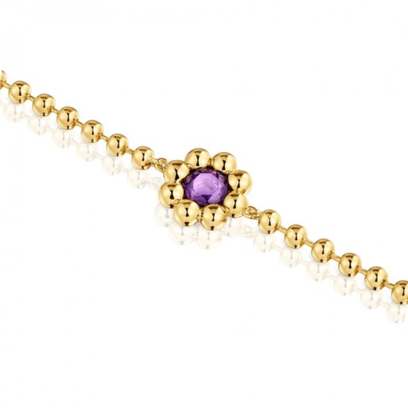 Tous Flower Chain With Amethyst Sugar Party Armband Gold | Österreich-SPICZN192