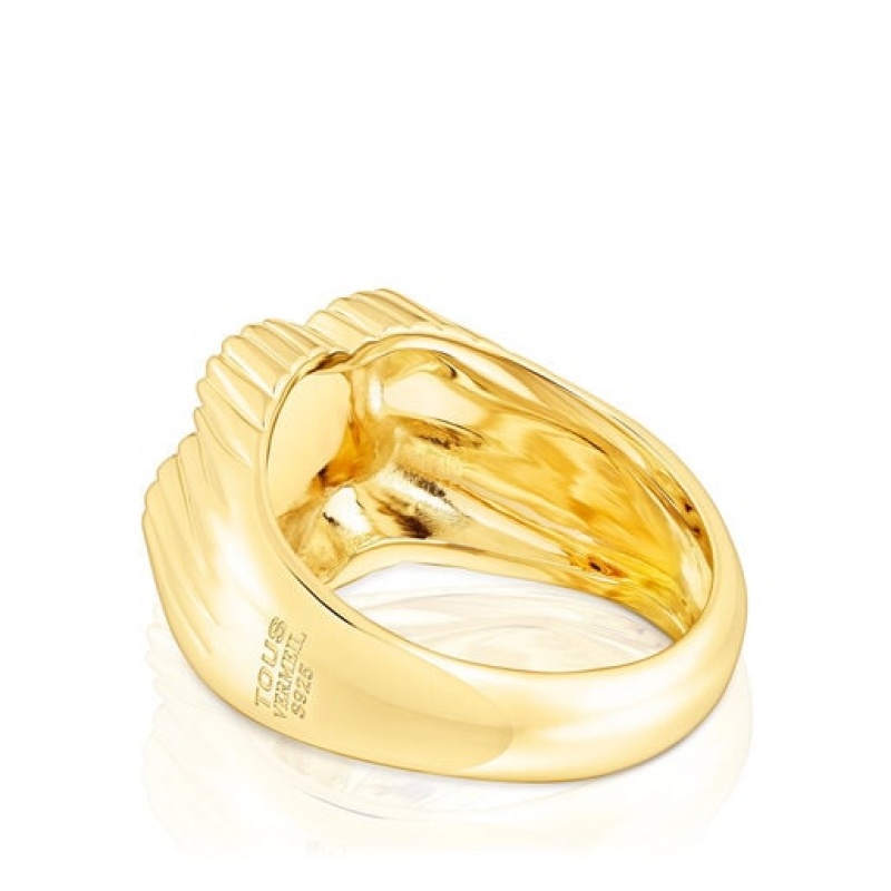 Tous Flower Signet With Cultured Pearl Iris Motif Ring Gold | Österreich-IEMNJV916
