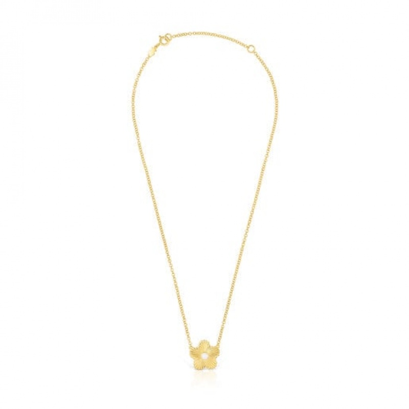 Tous Flower With Cultured Pearl Iris Motif Halskette Gold | Österreich-HMUXVQ280