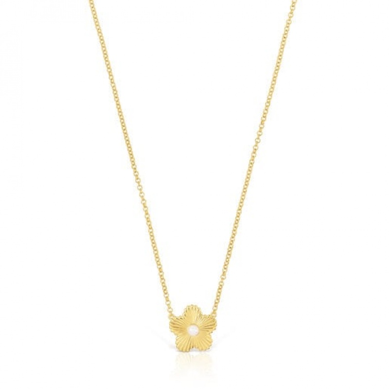 Tous Flower With Cultured Pearl Iris Motif Halskette Gold | Österreich-HMUXVQ280