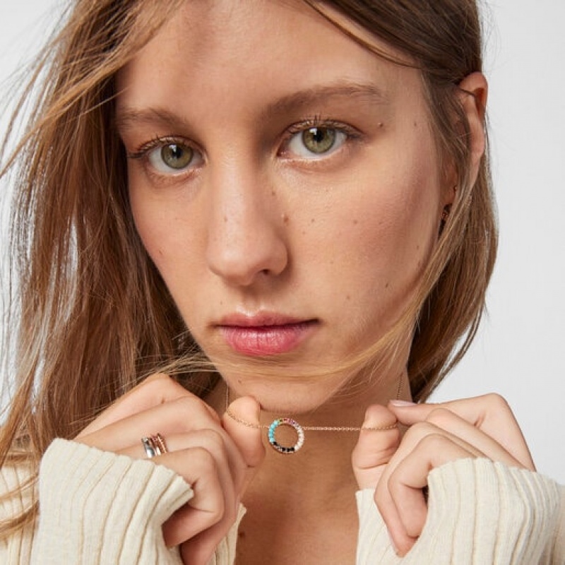 Tous Gerade Disc With Gemstones Halskette Rosa Gold | Österreich-NSYDWR874
