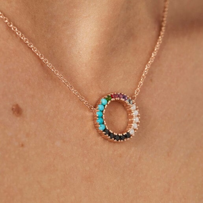 Tous Gerade Disc With Gemstones Halskette Rosa Gold | Österreich-NSYDWR874