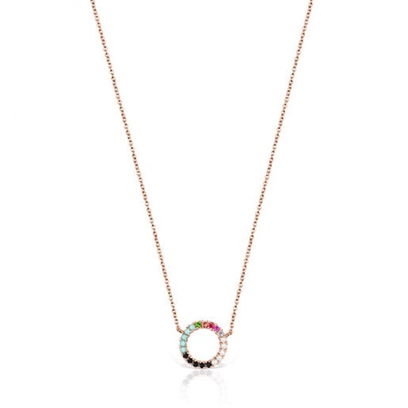 Tous Gerade Disc With Gemstones Halskette Rosa Gold | Österreich-NSYDWR874