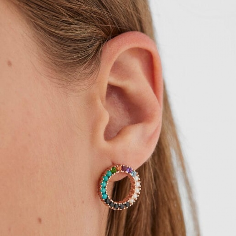Tous Gerade Large Disc With Gemstones Ohrringe Rosa Gold | Österreich-REZQLG483