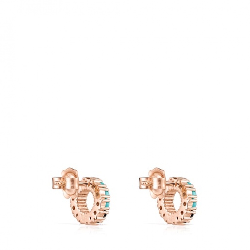 Tous Gerade Small Disc With Gemstones Ohrringe Rosa Gold | Österreich-KHLFUM153