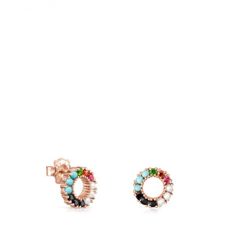 Tous Gerade Small Disc With Gemstones Ohrringe Rosa Gold | Österreich-KHLFUM153