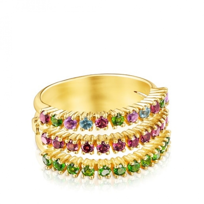 Tous Gerade Triple With Gemstones Ring Gold | Österreich-JIAGXH978