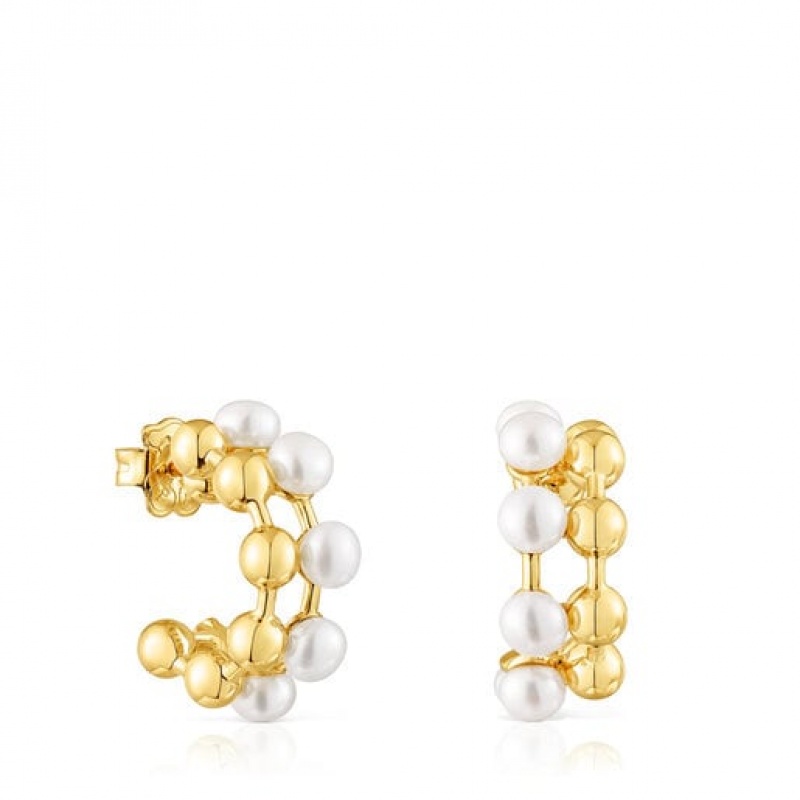 Tous Gloss Double With Cultured Pearls Ohrringe Gold | Österreich-DECWHT924
