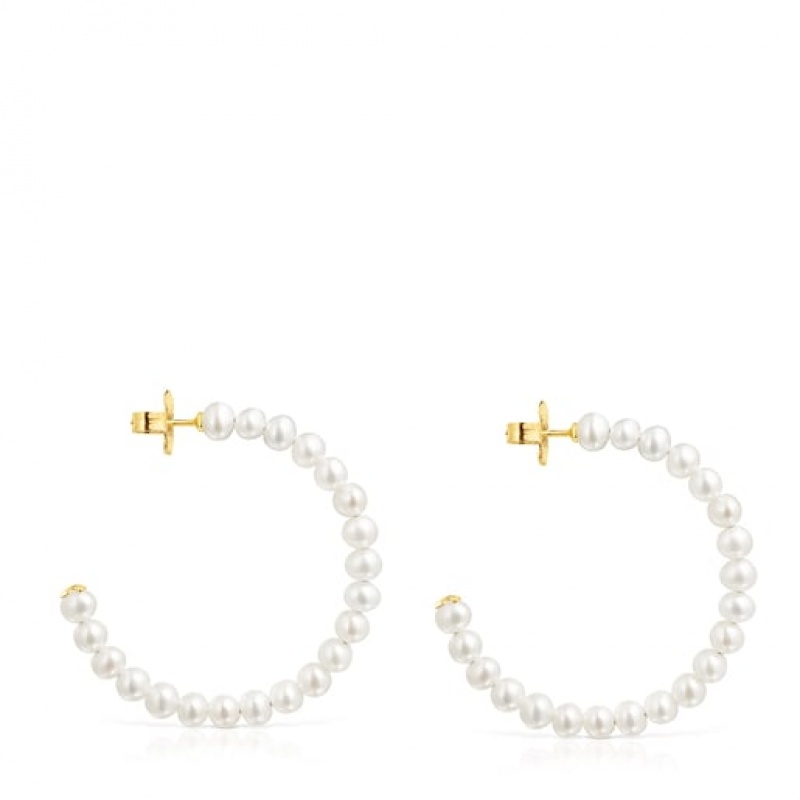 Tous Gloss Hoop With Pearls Ohrringe Gold Weiß | Österreich-DCWMAZ831