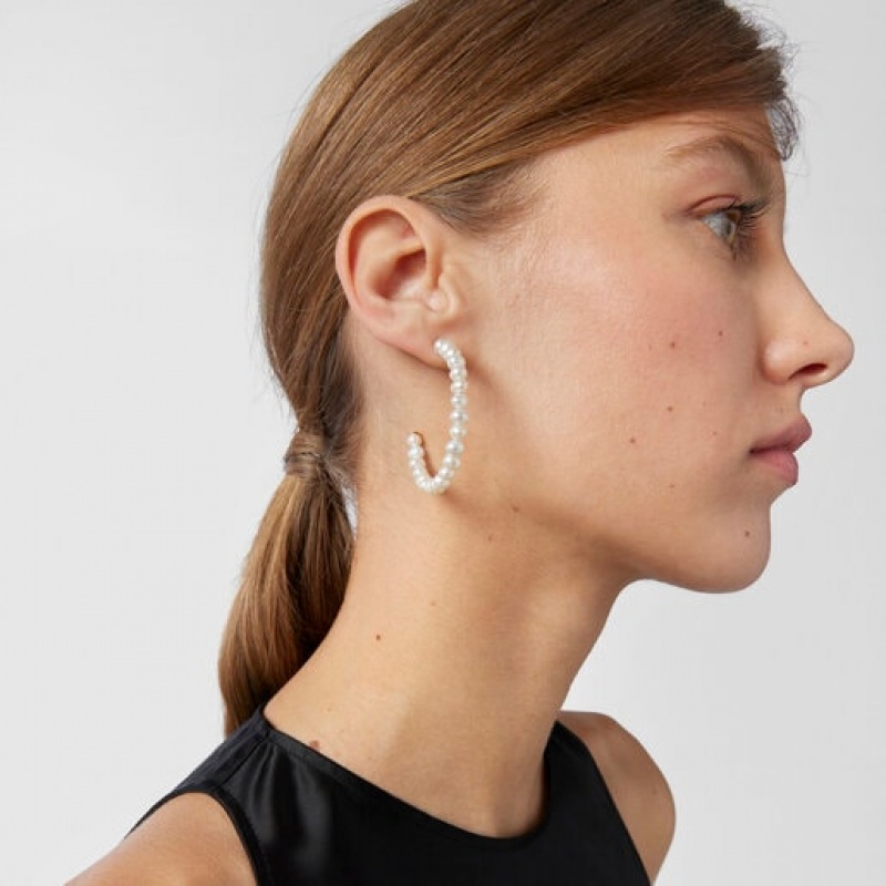 Tous Gloss Hoop With Pearls Ohrringe Gold Weiß | Österreich-DCWMAZ831