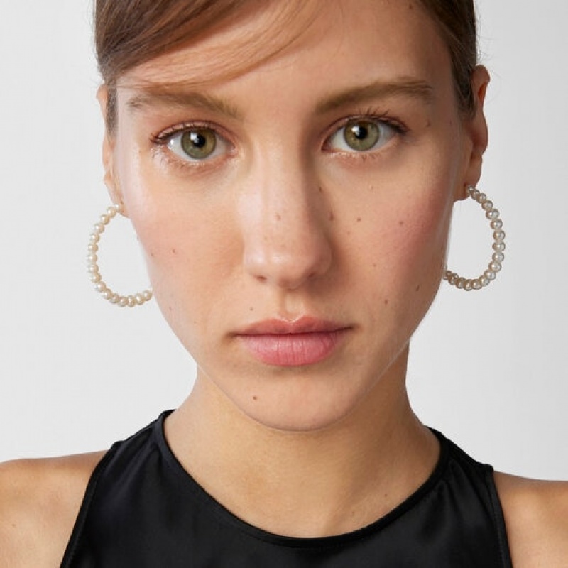 Tous Gloss Hoop With Pearls Ohrringe Gold Weiß | Österreich-DCWMAZ831