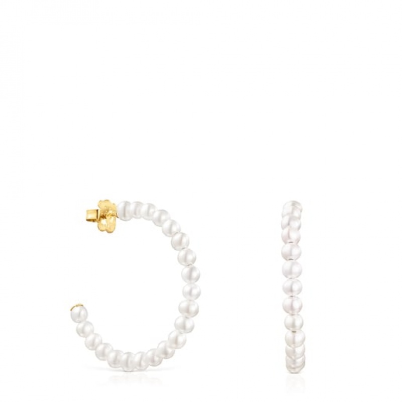 Tous Gloss Hoop With Pearls Ohrringe Gold Weiß | Österreich-DCWMAZ831