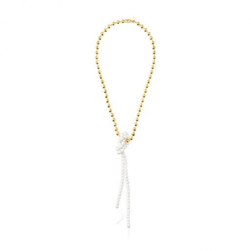 Tous Gloss With Cultured Pearls Halskette Gold Silber | Österreich-KUFDMZ627
