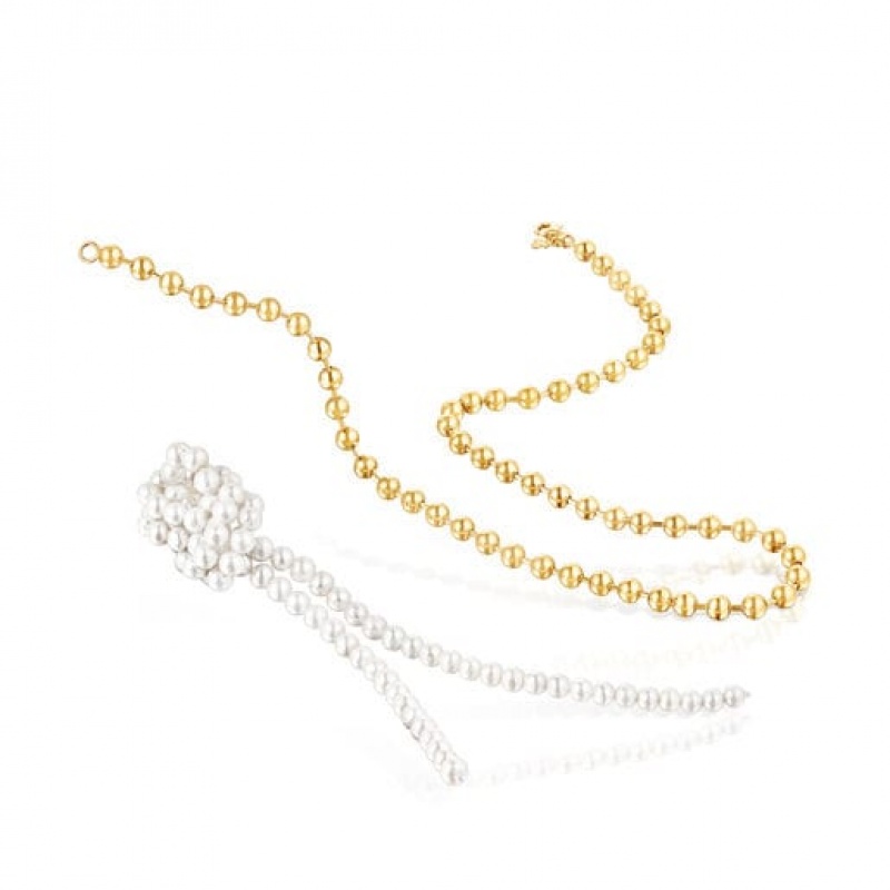 Tous Gloss With Cultured Pearls Halskette Gold Silber | Österreich-KUFDMZ627